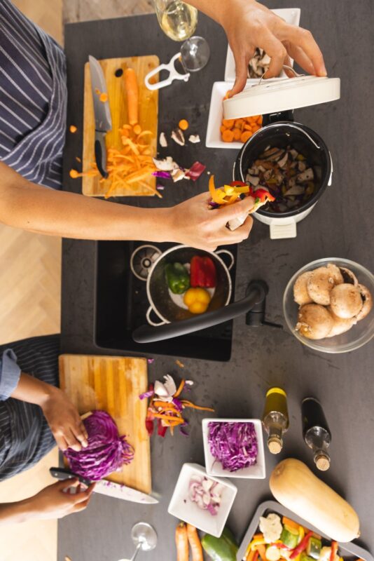 cooking table at home with fresh ingredients