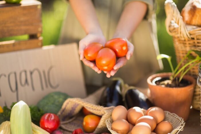 organic vegetables and eggs