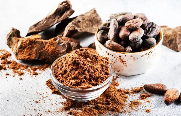 cocoa powder and beans