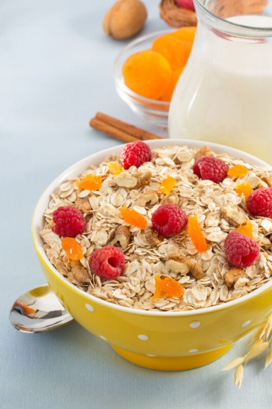 bowl of oats with fruits