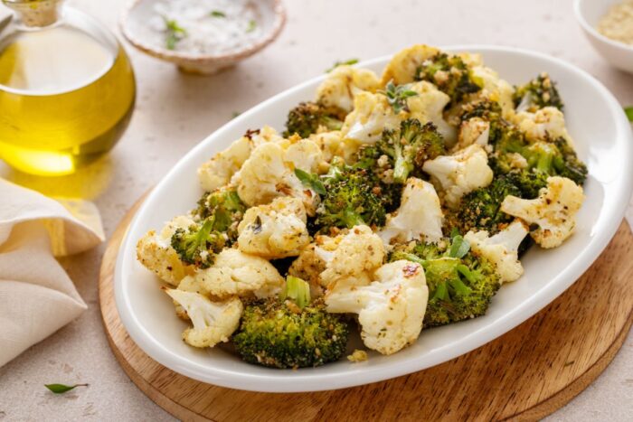 Roasted cauliflower and broccoli
