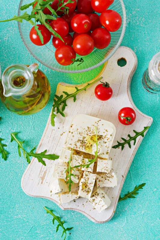 feta cheese on platter