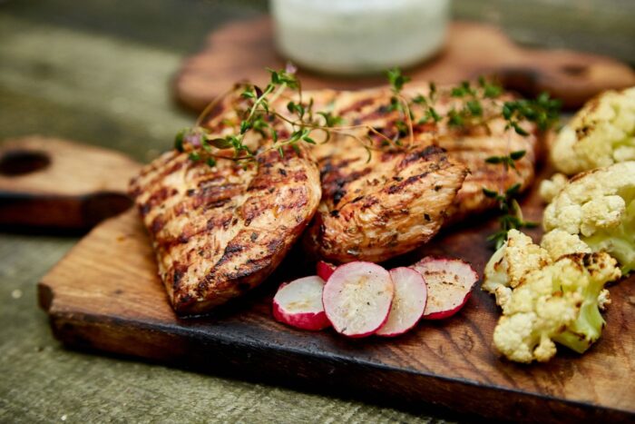 grilled chicken breast and vegetables
