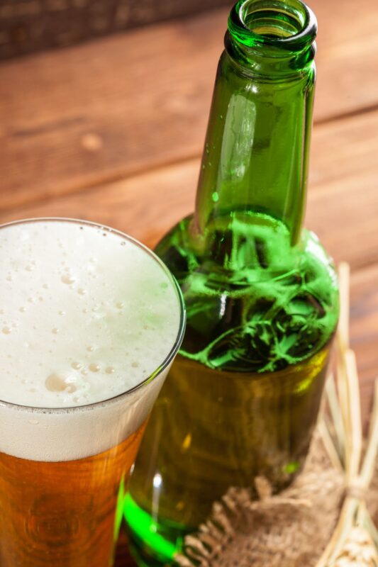 glass and bottle of alcohol free beer
