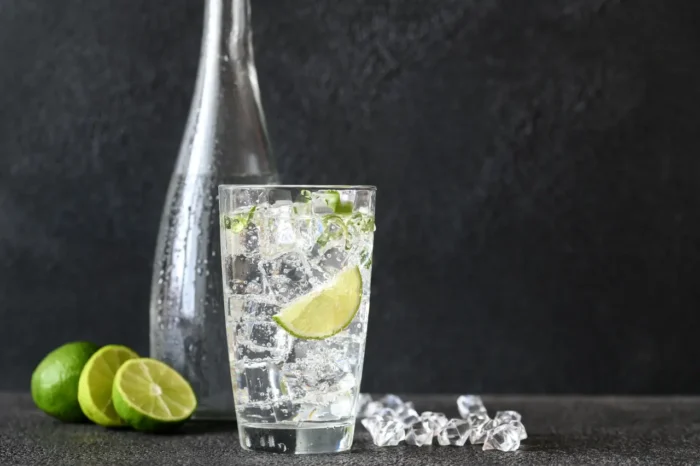 glass of sparkling water and lime