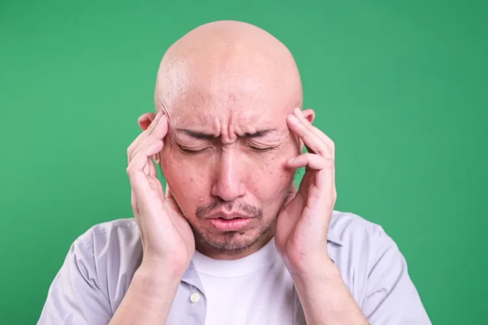 man with fatty liver and a headache