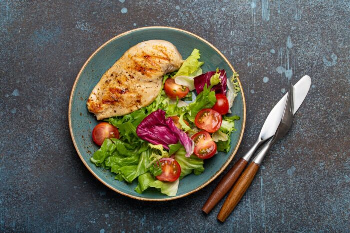 grilled chicken breast with salad
