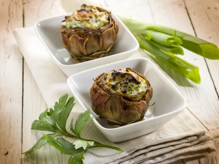stuffed artichoke with spinach and brie