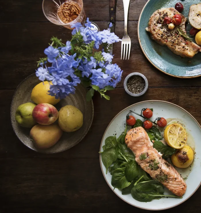 healthy dinner idea with salmon and greens