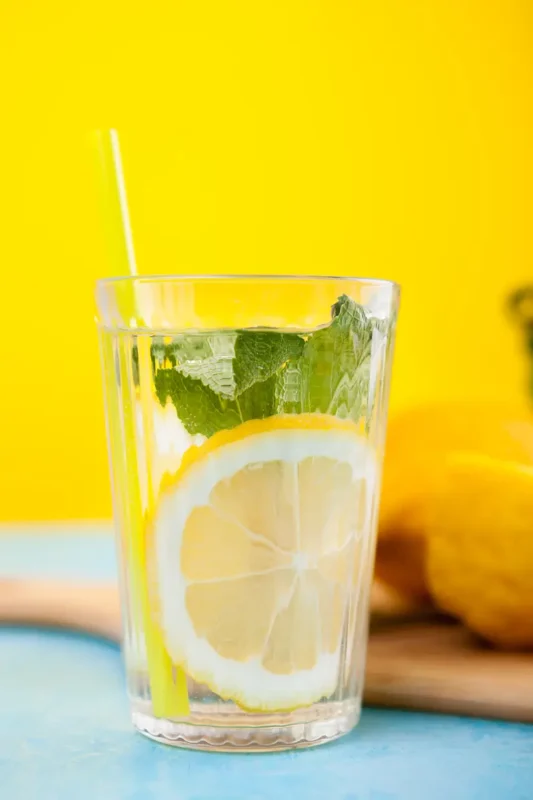 lemon water with mint leaves