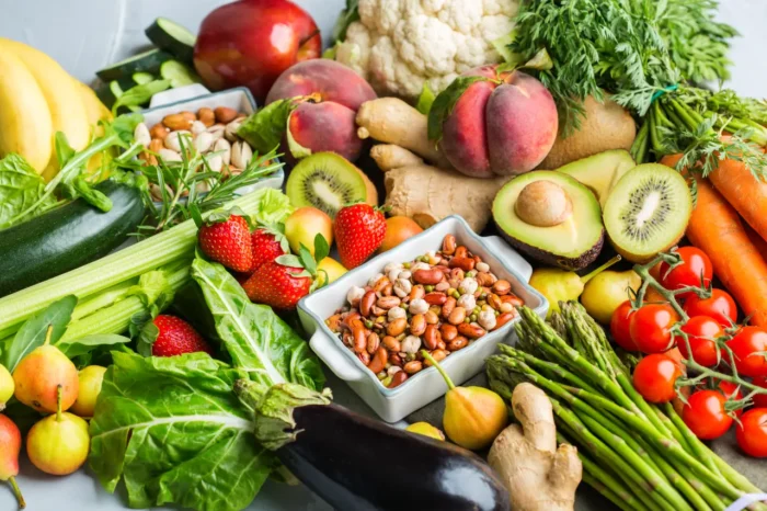 plenty of healthy fruits and vegetables